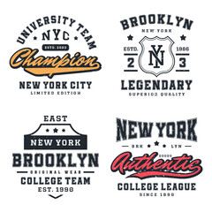 Wall Mural - New York, Brooklyn t-shirt design collection. T-shirt print design in American college style. Athletic typography for tee shirt print in university and college style. Vector