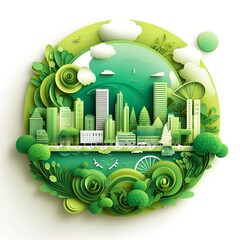 Wall Mural - papercut go green building greening returns to nature, ai generative