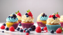 Delicious Colored Cupcakes With Berries