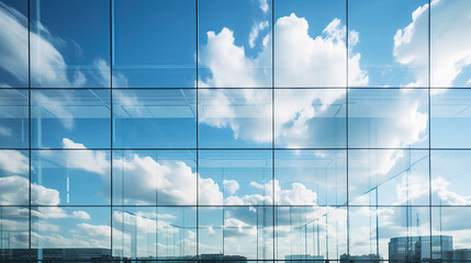 Wall Mural - View of the clouds reflected in the curve glass office building.