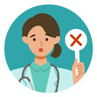 Doctor Woman wearing lab coats. Healthcare conceptWoman cartoon character. People face profiles avatars and icons. Close up image of Woman having warning expression .