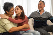 © Art_Photo - Portrait enjoy happy smiling love asian family.Senior mature father hug with elderly mother and young adult woman play laughing and having fun together at home.insurance concept