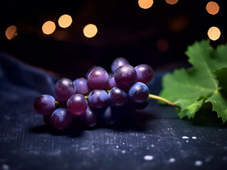 Wall Mural - Bunch of grapes on a wooden table