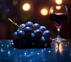 Wall Mural - Bunch of grapes on a wooden table