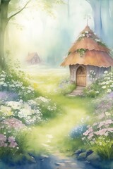 Canvas Print - Fairy tale house in wood. AI generated illustration