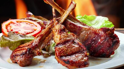 Canvas Print - rack of lamb with lettuce and tomato