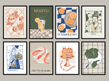 Food And Drinks Vector Illustration Collection. Art For Postcards, Branding, Logo Design, Background.