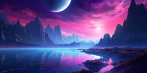 Wall Mural - ai generated. ai generative. planer surface outdoor nature background with sea mountain landscape ba