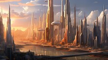A Futuristic City With Skyscrapers And Other Buildings In The Fore - Image Courtesy From Flickonline Com Via