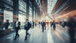 © Ai Studio - Dynamic Corporate Hub: Captivating Long Exposure of a Bustling Modern Office Corridor Teeming with Busy Business Professionals.