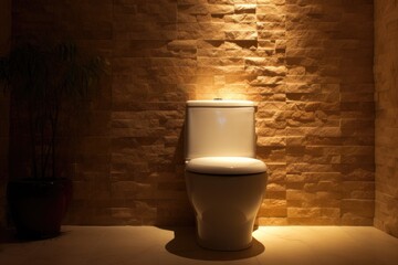 Poster - Recently installed ceramic toilet bowl adjacent to a well-lit wall.