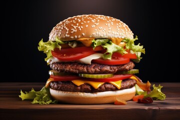 Wall Mural - Top view of a burger white background