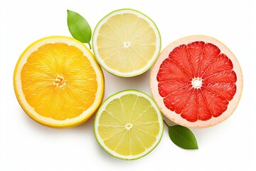 Poster - White background citrus slices grapefruit lemon lime isolated with clipping path