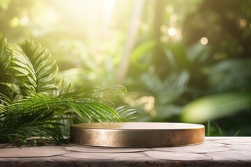 Canvas Print - Blurry green plants and golden sunlight backdrop outdoor nature