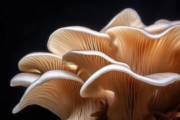 Poster - Close up of an abstract oyster mushroom on dark backdrop