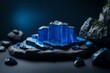 flat black rock cosmetic podium scenery with azurite in the photo studio hyperrealistic materials