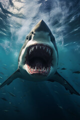 Wall Mural - Scary megalodon (extinct prehistoric shark) under water