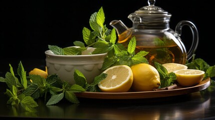 Wall Mural - Japanese_chinese_tea_teapot_lemon_ginger_mint_honey