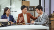 © Phushutter - Stress and consolation of Legal consultation, asian lawyers team meeting post-contract, contract finalization, contract review session, agreement assessment, legal experts in conversation