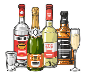 Canvas Print - Alcoholic drinks colorful detailed sticker