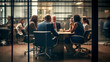 © PETR BABKIN - Business people communicate at the round table. Generative Ai
