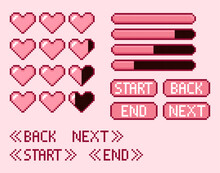 Game Pixel Health Bar Hearts UI - Pink Theme (editable Pixel Squares)