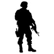 American Army soldier Silhouette vector art, A military soldier Standing with a weapon black Silhouette clip art