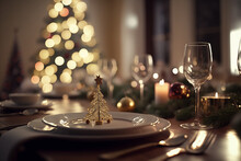 Christmas dinner table preparation and new eve dinner. Luxury design for a new year celebration, Wedding anniversary,meet and greet fine dining.