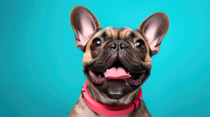 Sticker - Happy smiling dog isolated on blue background.