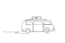 Old Nostalgic Caravan Suv Van Vehicle Travel Camp Vacation Lifestyle Object Transportation Vehicle Line Art