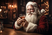 Santa Clause Enjoying A Beer In A Pub