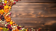 Energize Your Day With Nut-Seed-Fruit Trail Mix. Balanced Diet. Healthful Nutriments. Dried Fruit Background. Generative AI