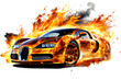 Burning luxury car in flames isolated on transparent background - high quality PNG