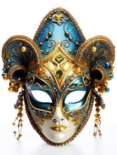 Venetian Carnival Mask Isolated On White.