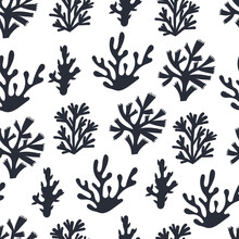 Seaweed Ocean Sea Outline Seamless Pattern Background Concept. Vector Flat Graphic Design Illustration