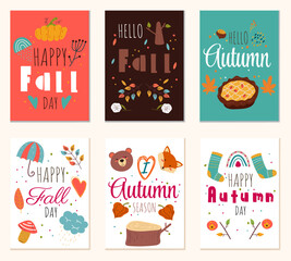 Wall Mural - Autumn fall pumpkin flyer banner poster set. Vector flat graphic design illustration
