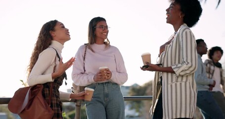 Canvas Print - Education, conversation and college with friends on campus for learning, students and diversity. Community, scholarship and future with group of women in university for school, studying and morning