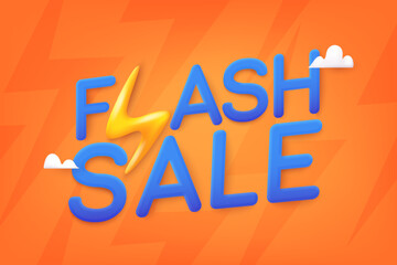 Wall Mural - Flash Sale shopping banner. 3D text on orange background. 3D Web Vector Illustrations.