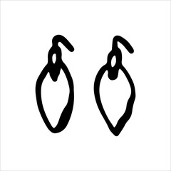 Pair of earrings, women's jewelry. Vector, hand-drawn isolated. Black and white illustration. Sketch, template, icon, sketch, logo, clipart, silhouette.