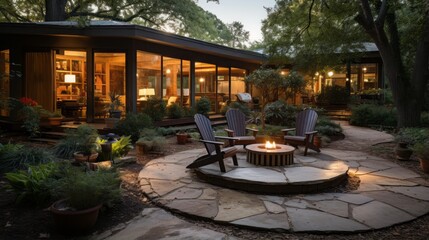 Wall Mural - A small gravel patio with corten steel edging white stones