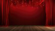 © DigitalParadise - Red stage curtain with glittery stars over wooden floor with festive ambience, layout for new year wishes and celebration background with copy space for text