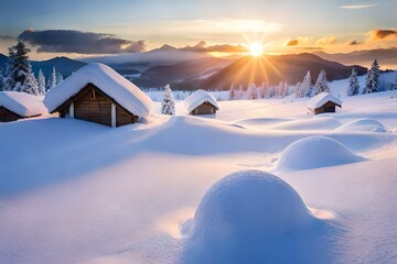 Poster - winter landscape with snow