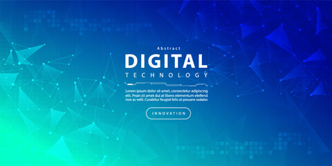 Digital technology banner blue green background concept, cyber technology light effect, abstract tech, innovation future data, internet network, Ai big data, lines dots connection, illustration vector