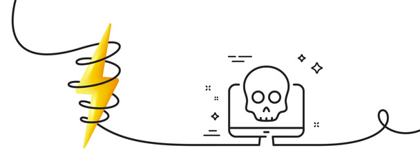 Wall Mural - Cyber attack line icon. Continuous one line with curl. Ransomware threat sign. Computer phishing virus symbol. Cyber attack single outline ribbon. Loop curve with energy. Vector