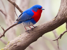 A Bird With A Red And Blue Tail Is Standing On A Branch