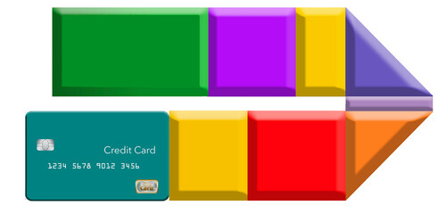 Wall Mural - Generic mock credit card or debit card is seen in a 3-d illustration.