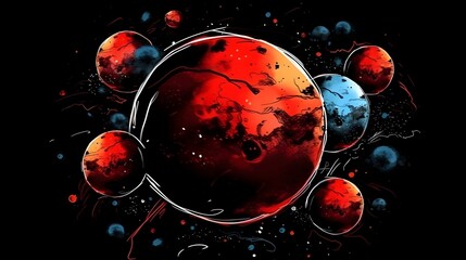 Three dimensional planet floating in outer space. Universe and space with stars