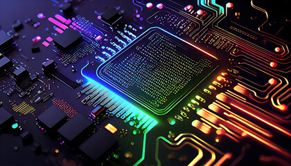 Canvas Print - electronic circuit board with processor and RGB light