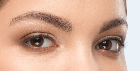 Beautiful eyes of a woman with make-up close-up.  makeup and healthy clean skin. Professional makeup concept