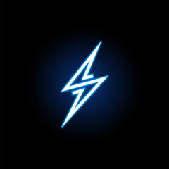 Vector energy lightning bolt logo neon style for electric power logo, wireless charging, ui, poster, t shirt. Thunder